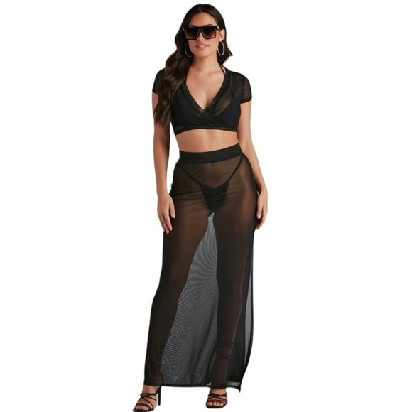 SHEER MESH GOTHIC LOLITA MAXI PLUSSE SKIRT Black Wide Waistband 2X Dark … - Picture 8 of 11